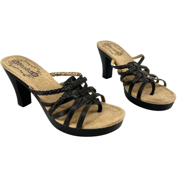 Vintage y2k Women's Brown Strappy MUDD Platform Block High Heel Sandals Sz 7.5 - Picture 1 of 9